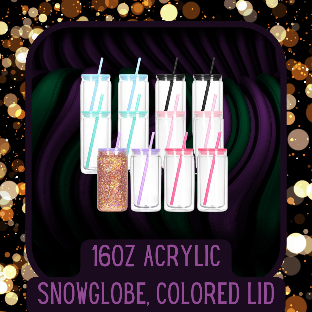 16oz Acrylic Snowglobe, Colored Lid