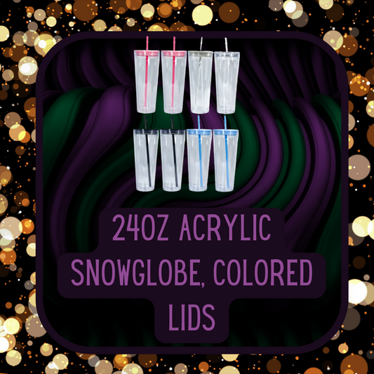 24oz Acrylic Snowglobe, Colored Lids