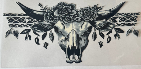 Black and white bull skull