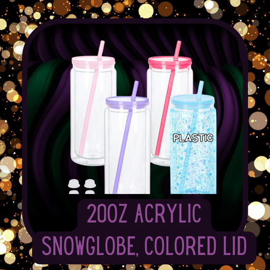 20oz Acrylic Snowglobe Tumbler, Colored Lid