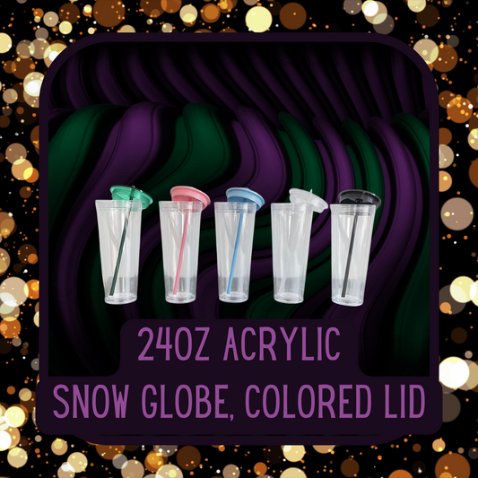 24oz Acrylic Snowglobe, Colored Lids